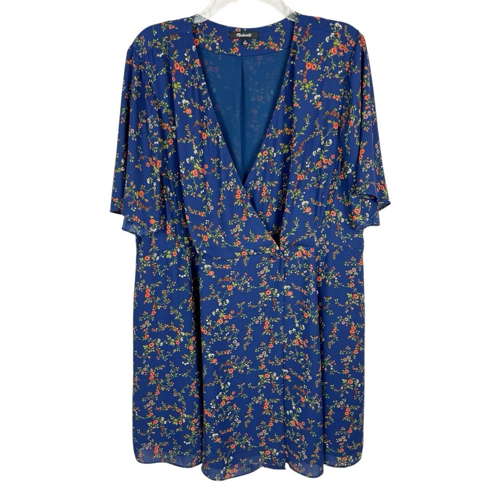 Madewell Amaranth Blue Floral Short Flutter Sleeve Wrap Dress Women’s Plus 22